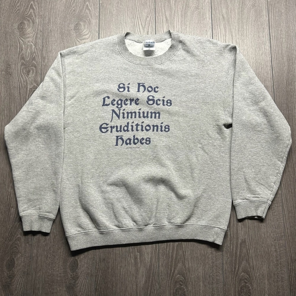 Vintage Latin Eruditionis Habes Sweatshirt Mens Large Gray Heavyweight Crewneck